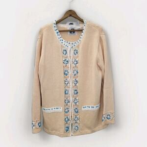 Vintage Storybook Knits Turquoise Beaded Crochet Knit Cardigan Tank Peach Size L
